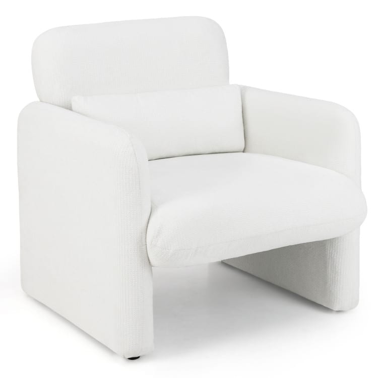 SlickBlue - Upholstered Chenille Armchair with Detachable Lumbar Cushion for Living Room - White