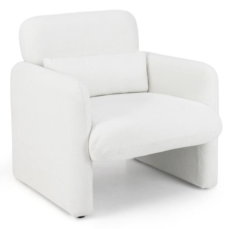 Front. SlickBlue - Upholstered Chenille Armchair with Detachable Lumbar Cushion for Living Room - White.