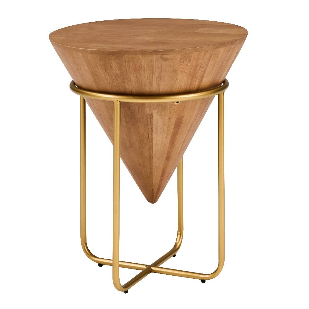 Left. Loheer - Loheer Wood and Gold Side Table Round Accent Table Cone Shaped - Brown/Gold.