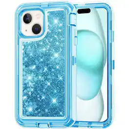 Entronix - Case for iPhone 15 Plus - Liquid Glitter Triple-Layer Heavy Duty Protection - Blue