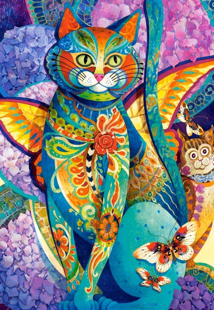 Castorland - 1500 Piece Jigsaw Puzzles, Feline Fiesta, Art. Puzzle, Colorful cat painting, C-151448-2 - Red