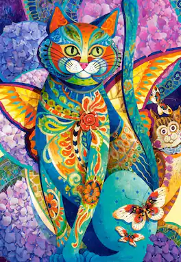 Castorland - 1500 Piece Jigsaw Puzzles, Feline Fiesta, Art. Puzzle, Colorful cat painting, C-151448-2 - Red