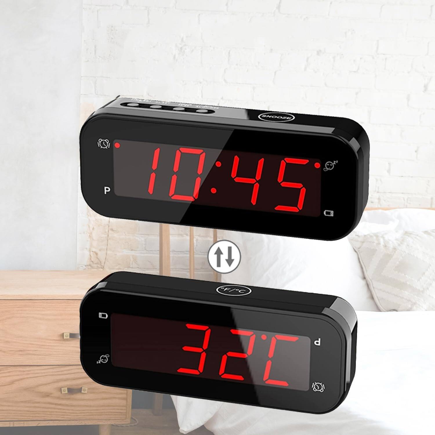 Alt View 1. Dazzed Corner - Digital Alarm Clock Battery Operated,12/24Hr,Cordless - Black.