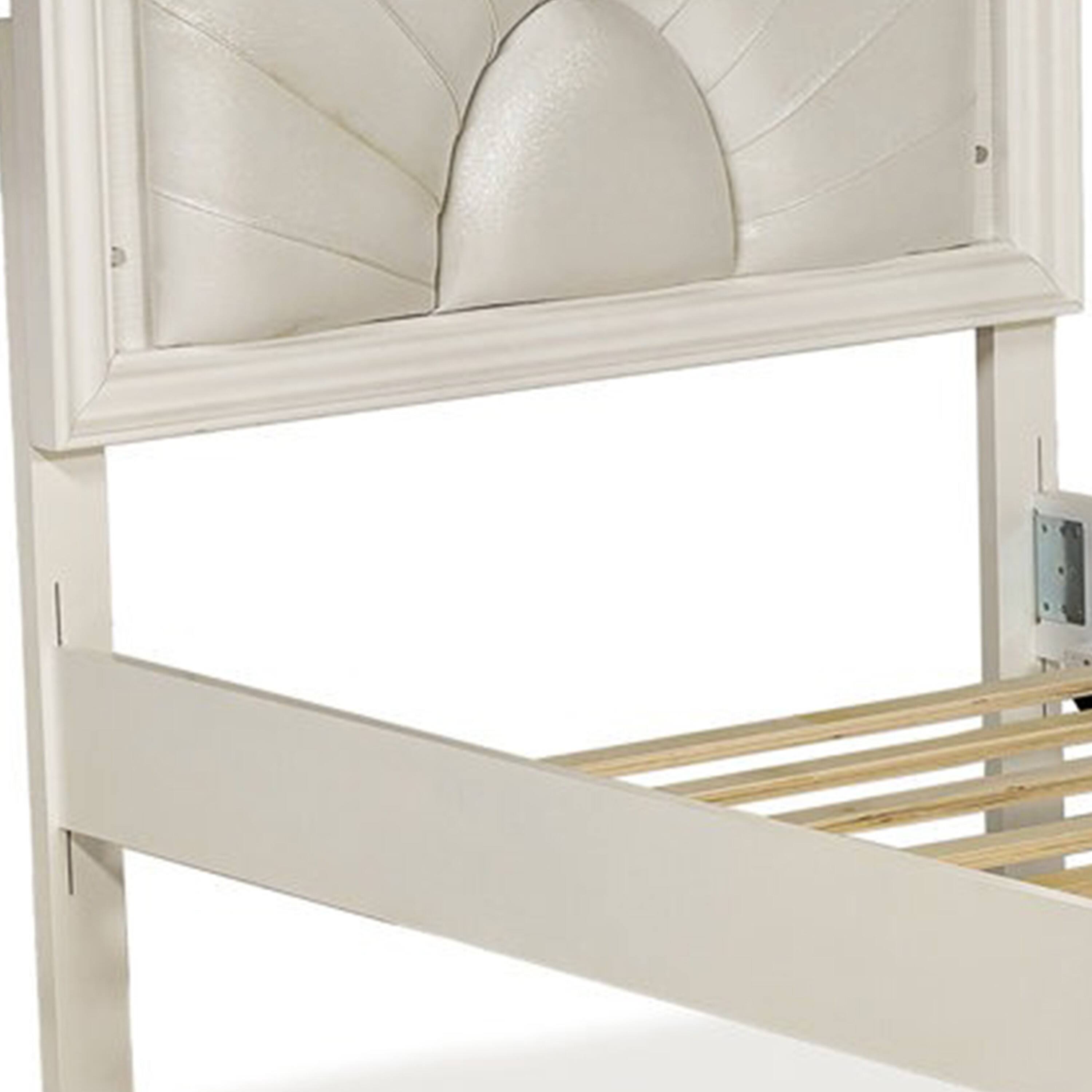 Alt View 1. Manhattan Lane - Jisoo Full Size Bed, Pearl White Upholstery, Radial Arch Headboard - Pearl White.
