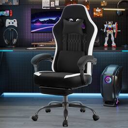 Sweet - Gaming Chair with Footrest, Ergonomic Breathable Fabric High Back Recliner with Lumbar Support - Black