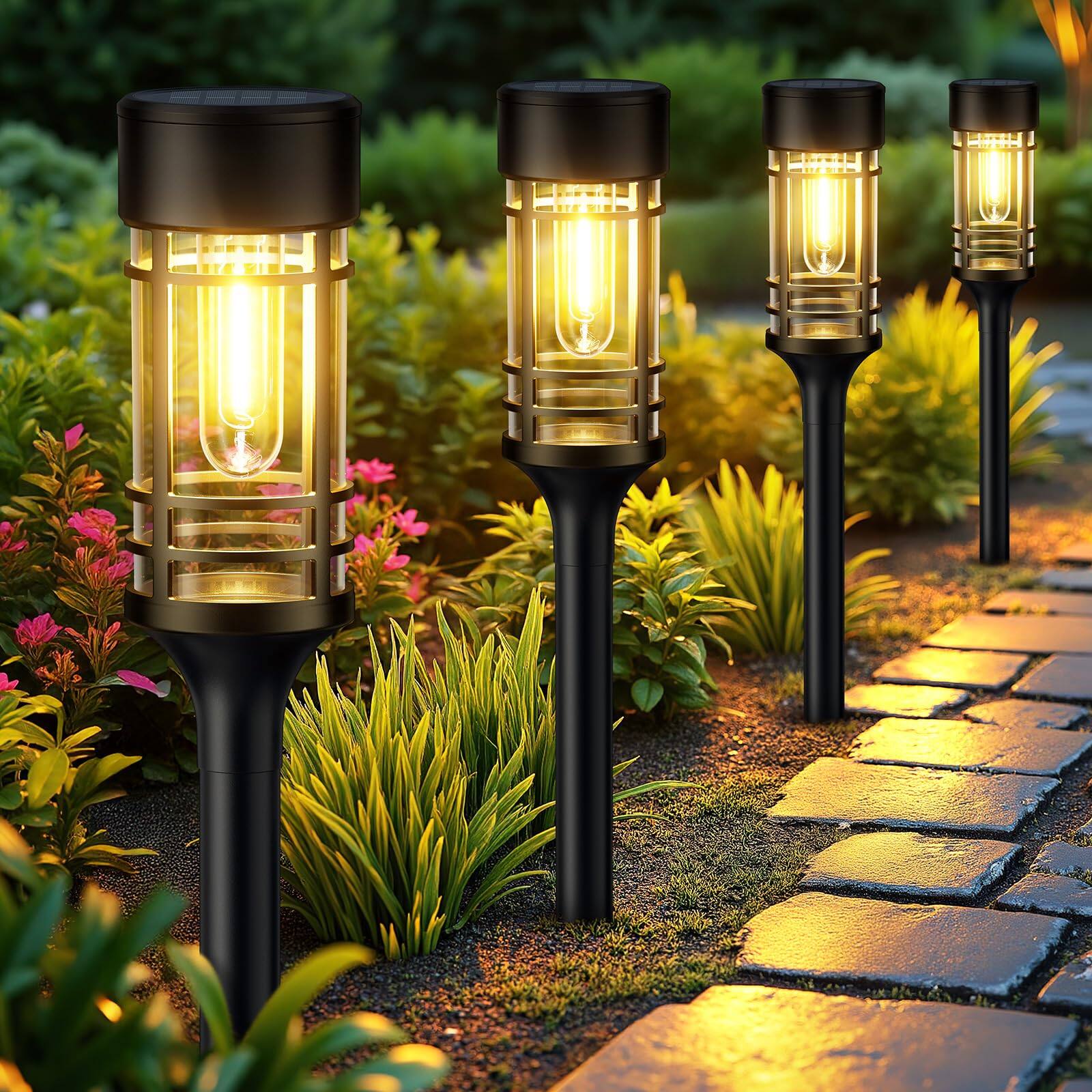 Left. Dazzed Corner - Solar Pathway Lights Outdoor, 6 Pack Solar Lights Outdoor - Black.