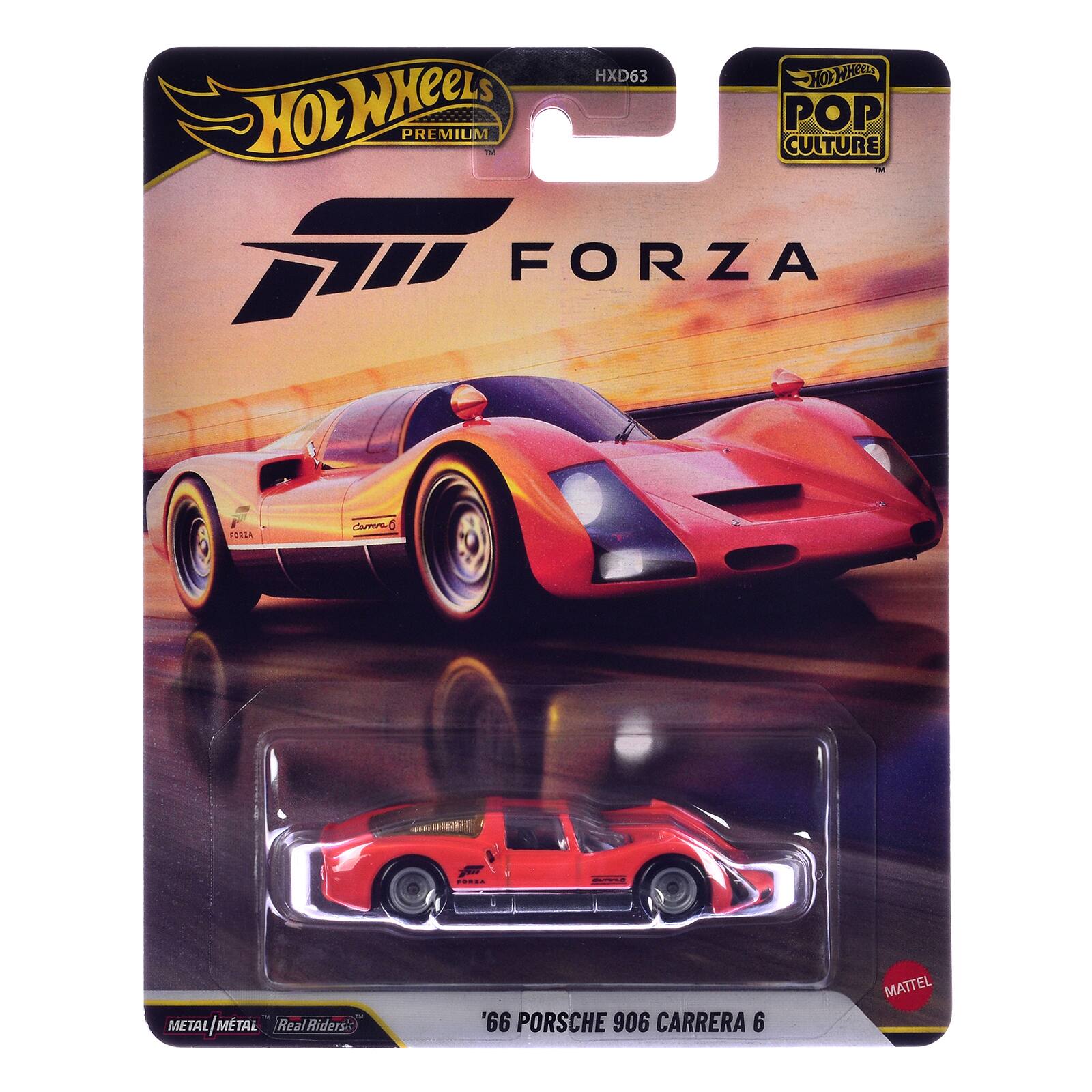 HXD63 HOB WHEELS Hot Wheels PREMIUM POP CULTURE TM FORZA  
FORDA  
Camva  
FOREA  
TV METAL/MTAL RealRidersk  
'66 PORSCHE 906 CARRERA 6  
MATTEL