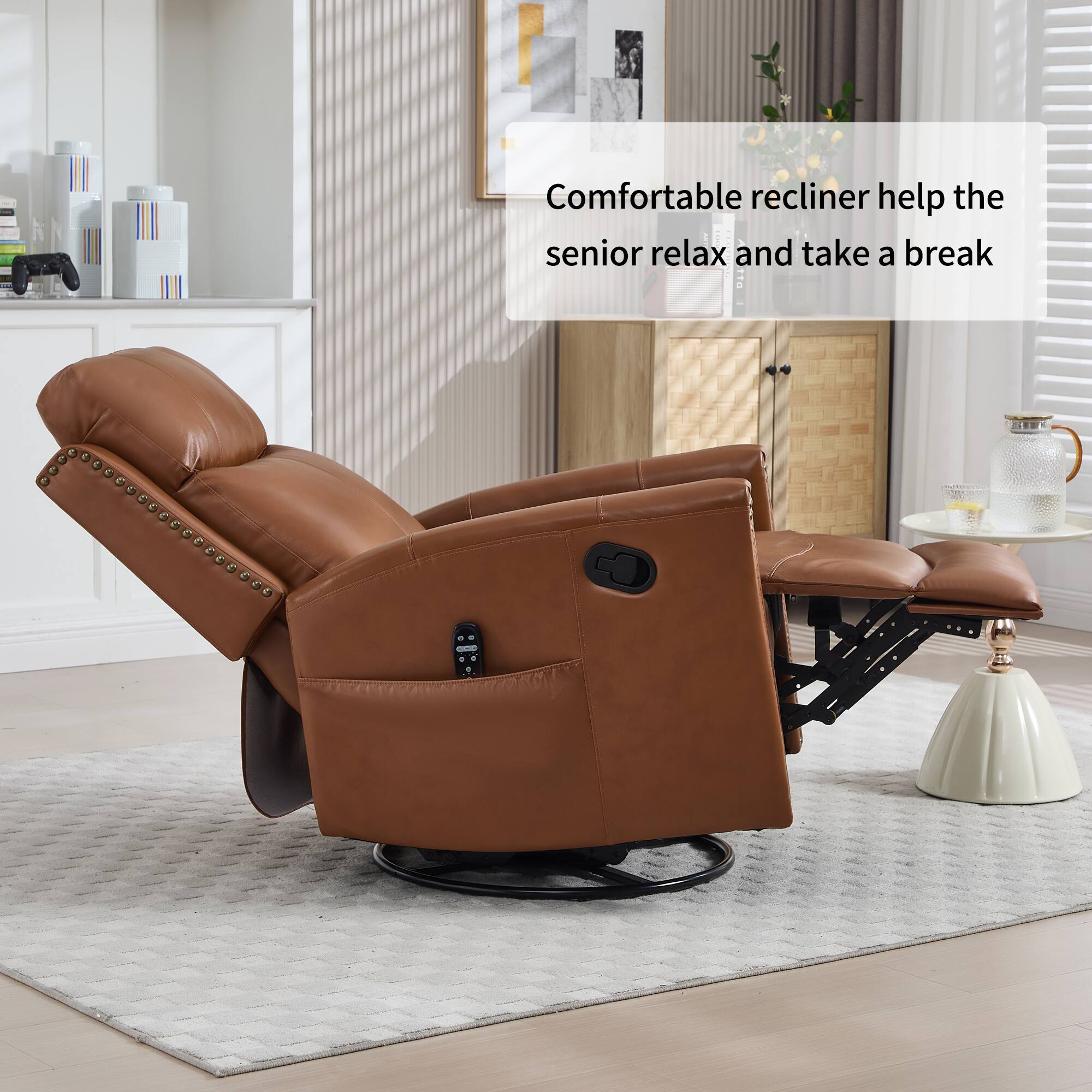 Comfortable recliner helps the senior relax and take a break