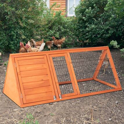 Front. Winado - Rabbit Hutch Chicken Coop Run A-Frame Wooden Cage w/ 2 Door, Ventilated Wire Fence for Small Animal Outdoor Garden Farms - Natural Wood color.