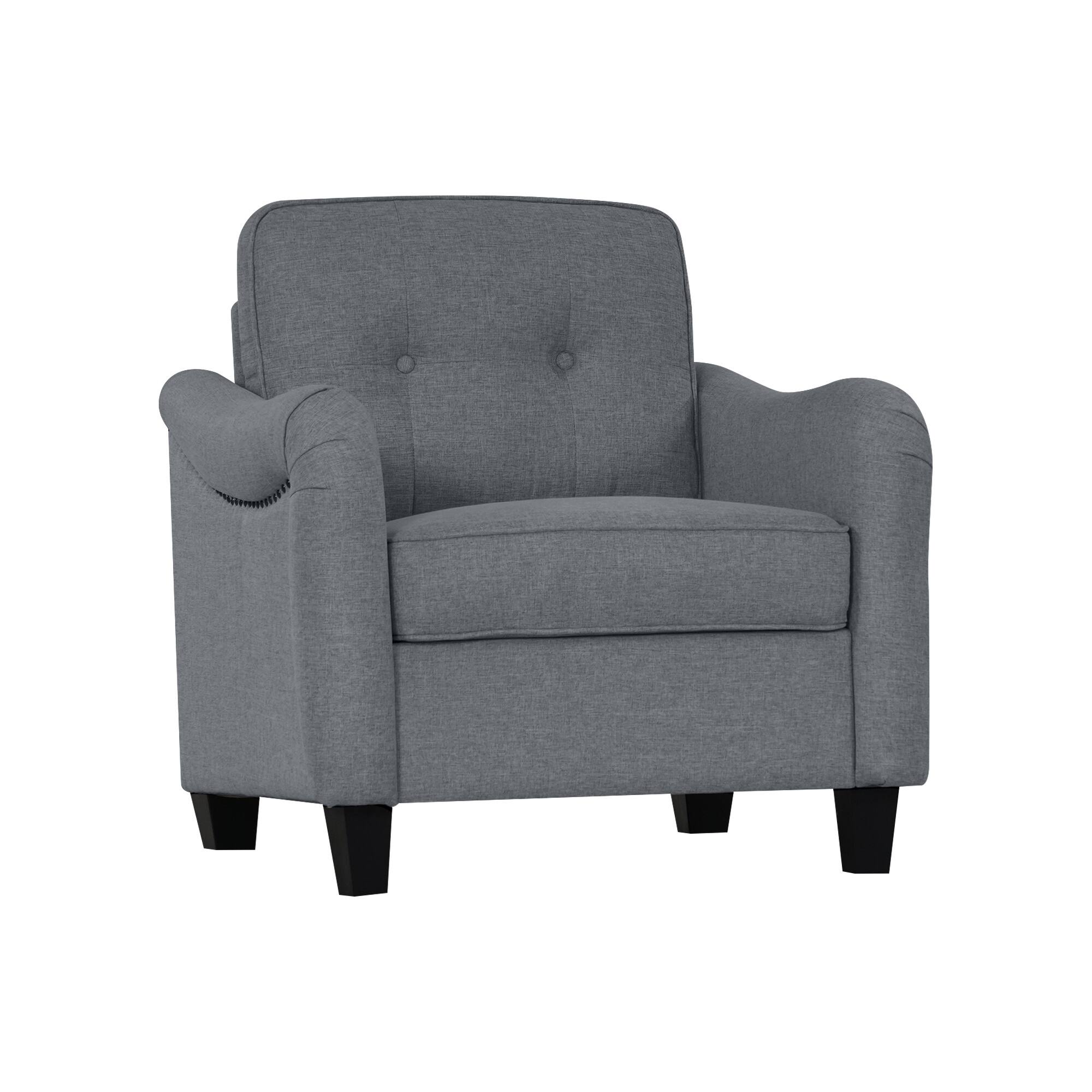 Back. Boyel Living - Modern 3-Piece Linen Fabric Living Room Set - Gray and Black.