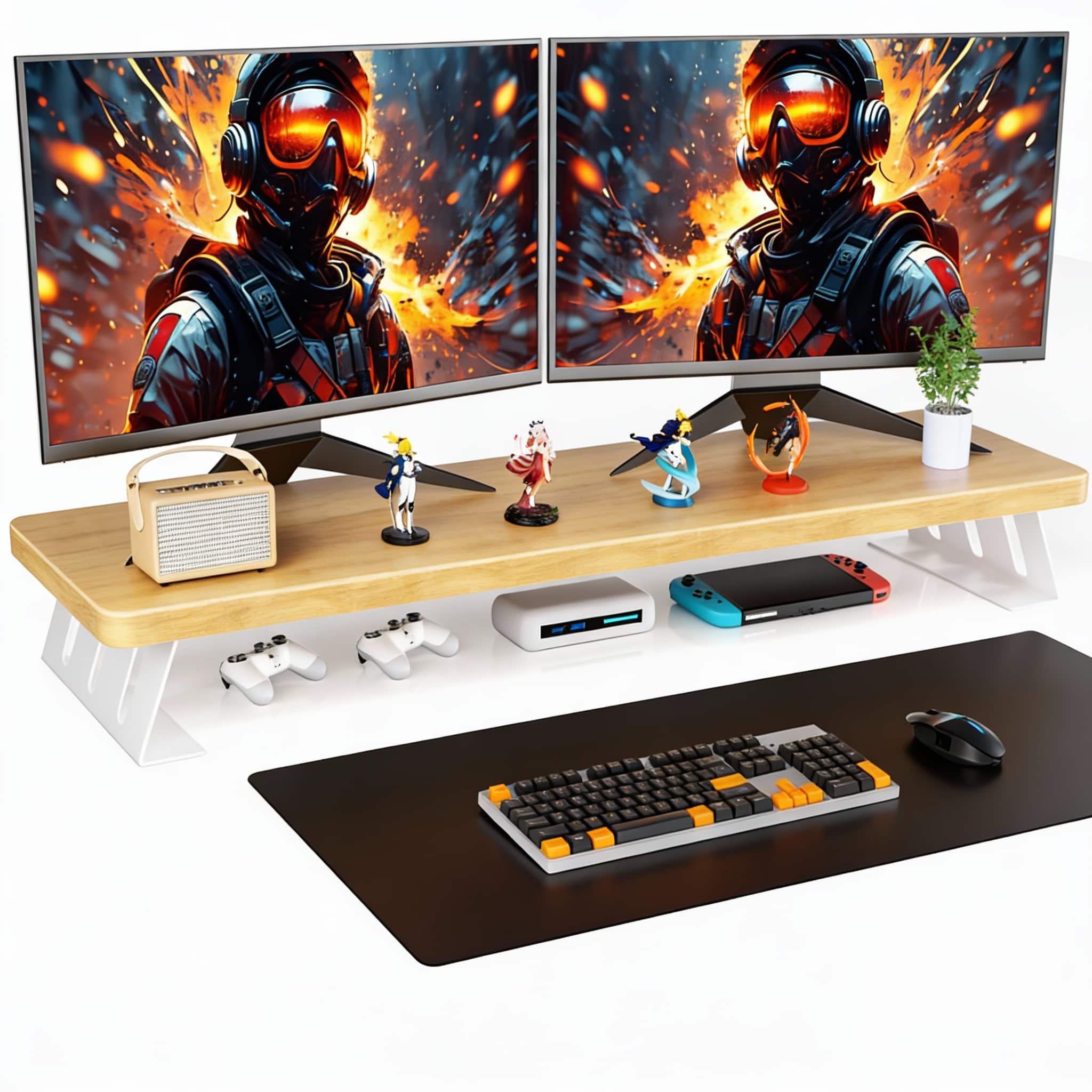 Frangdom - 39.4in Dual Monitor Stand Riser 220lbs - Oak 39.4in