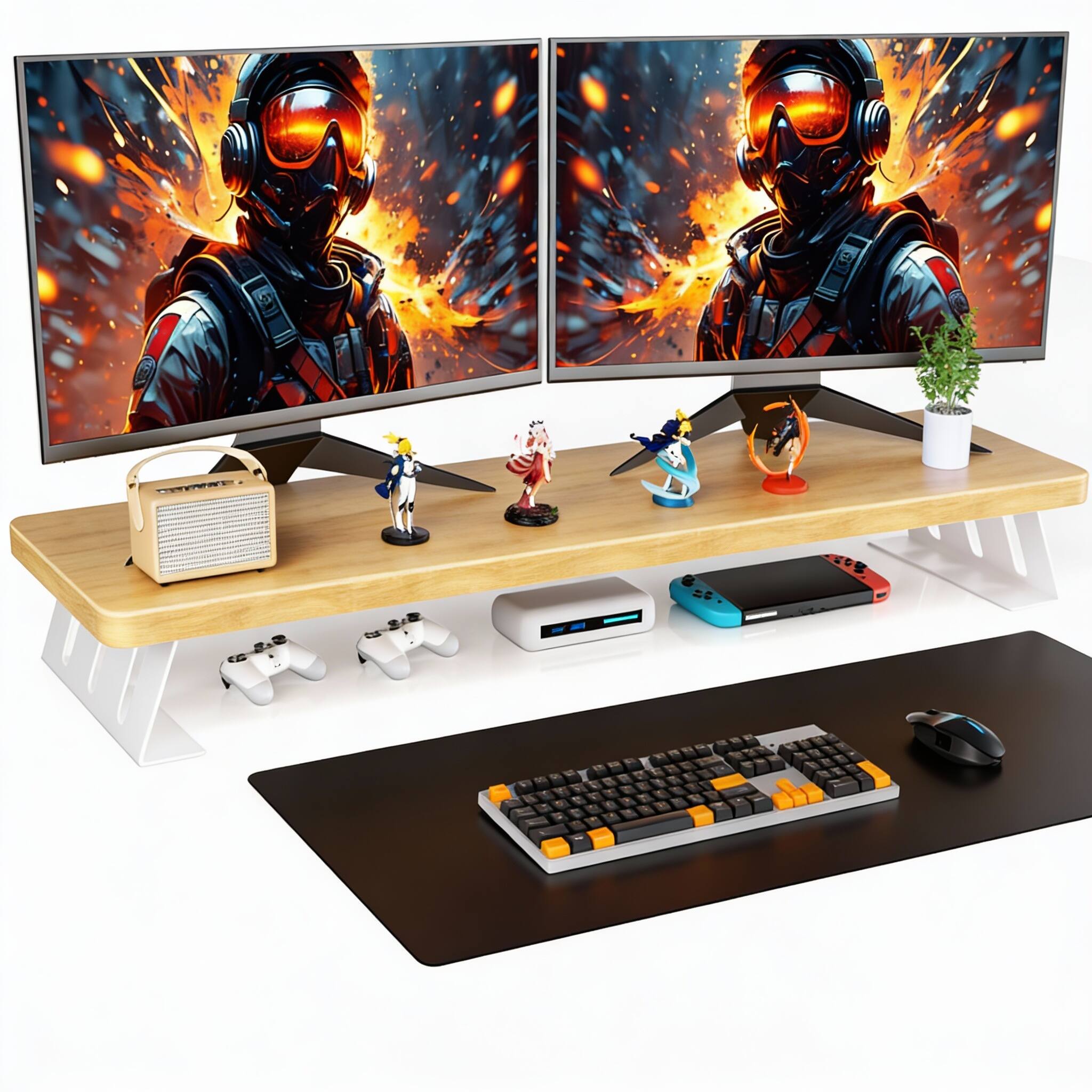 Front. Frangdom - 39.4in Dual Monitor Stand Riser 220lbs - Oak 39.4in.