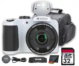 Kodak - PIXPRO AZ255 Digital Camera (White) (AZ255WH) + 32GB Card + Bag + Cloth