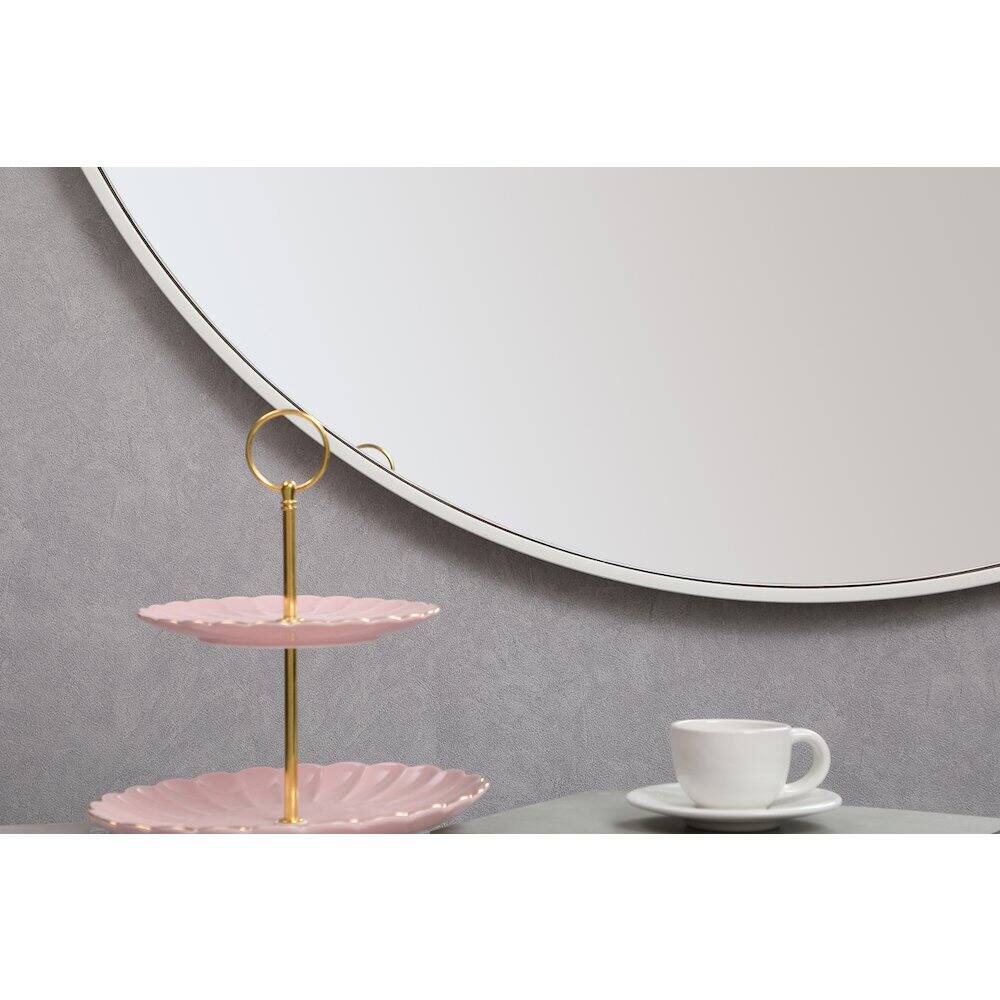 Left. Elegant Decor - Metal Frame Round Mirror With Decorative Hook 42 Inch In White - White.