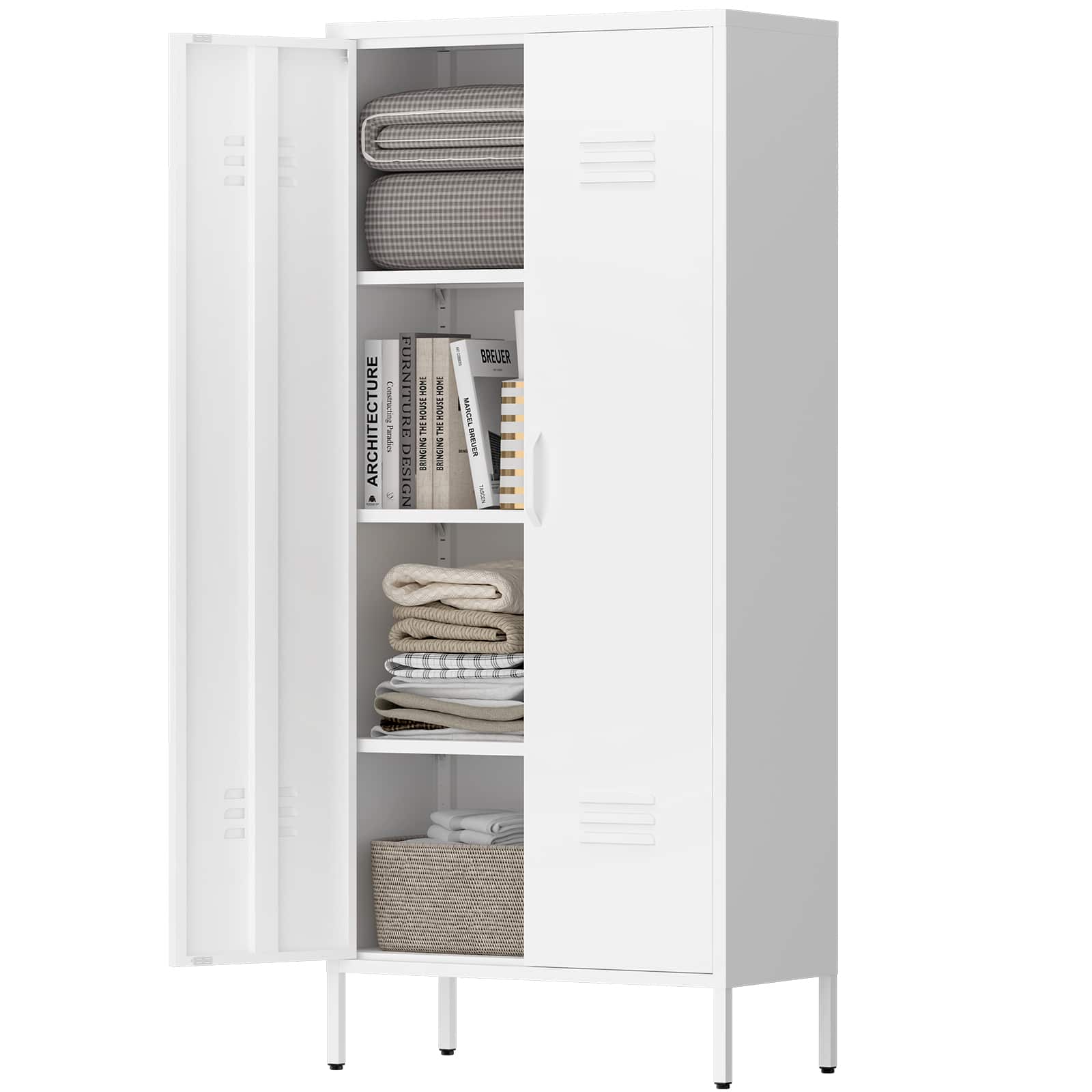 TinyHomie - Modern Storage Cabinet with Adjustable Shelves Magnetic Door Stopper Aluminum Alloy Handles and Breathable Design