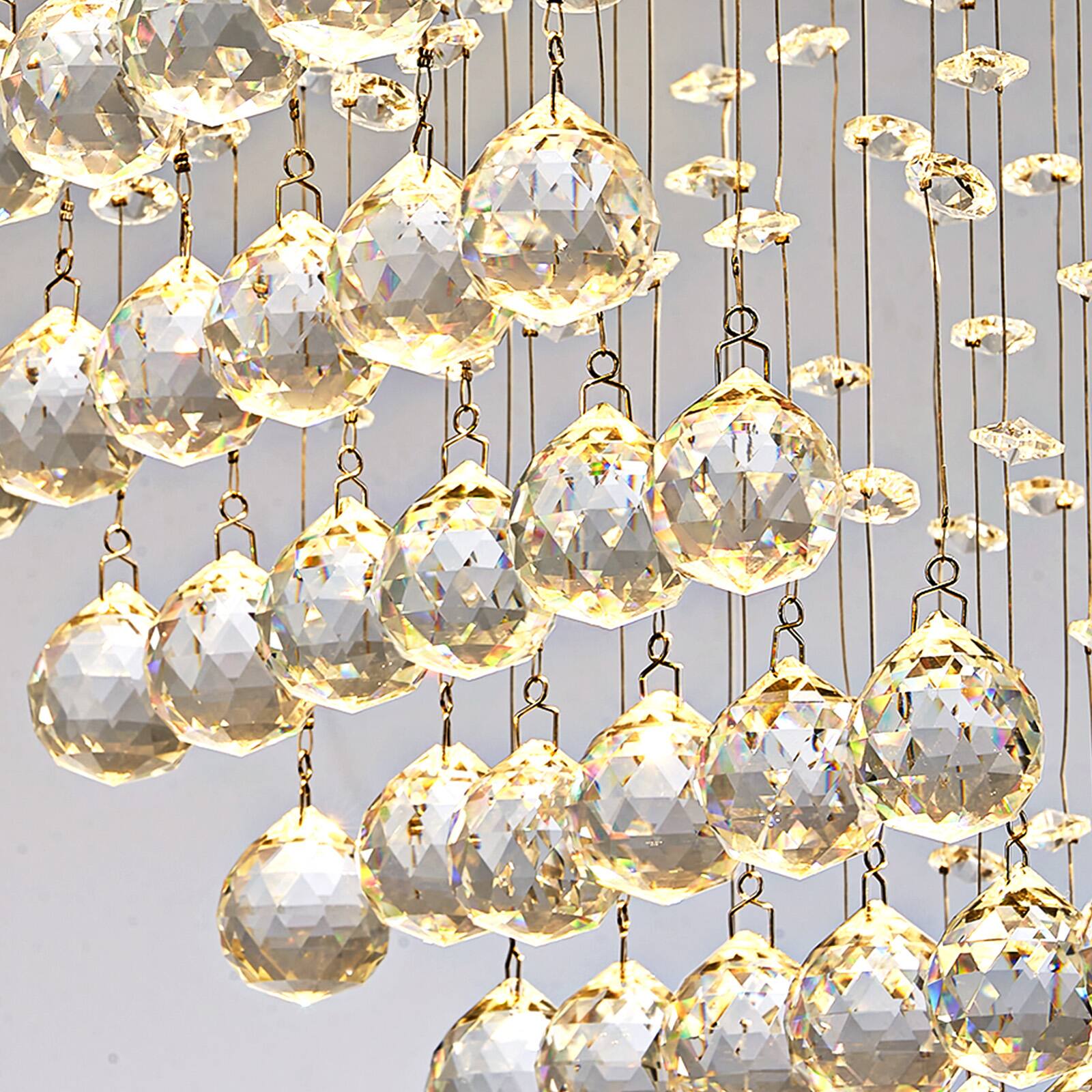 Alt View 7. Siljoy - 47-In 10-Light Chrome Square Crystal Chandelier, Wave Raindrop Flush Mount Ceiling Light for Dining Living Kitchen - Chrome.