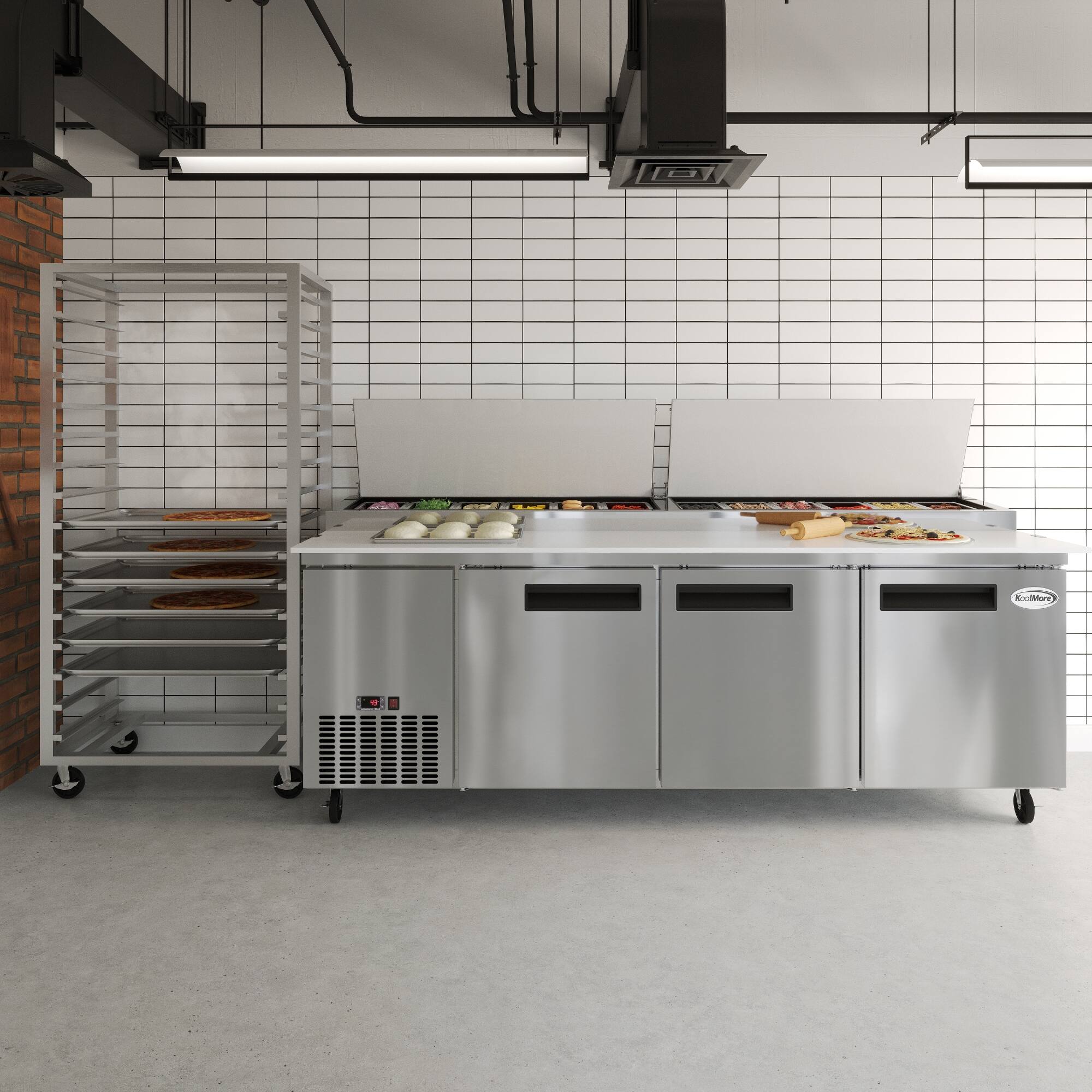 Alt View 8. Koolmore - 92 In. Three Door Commercial Pizza Prep Refrigerator in Stainless-Steel (KM-RPPS-3DSS) - Stainless-Steel.
