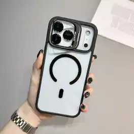 UUCOVER - For Apple iPhone 18 Pro Magnetic Clear Case with Built-in Camera Kickstand and Lens Protector Cover, Shockproof Shell - Black