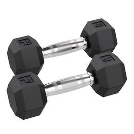 Power Systems - 8 lb Rubber Hex Dumbbells, Pair of Dumbbells w/Ergonomic Grip & Hexagonal Dead Design - Black