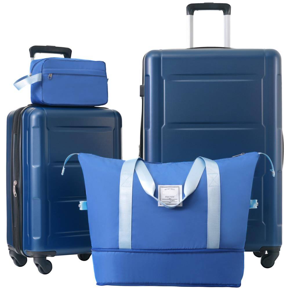 Front. BreeBe - Expandable Spinner Wheels 2 Piece Luggage Set with TSA Lock, Blue, ABS Material, 20inch+28inch - Blue.