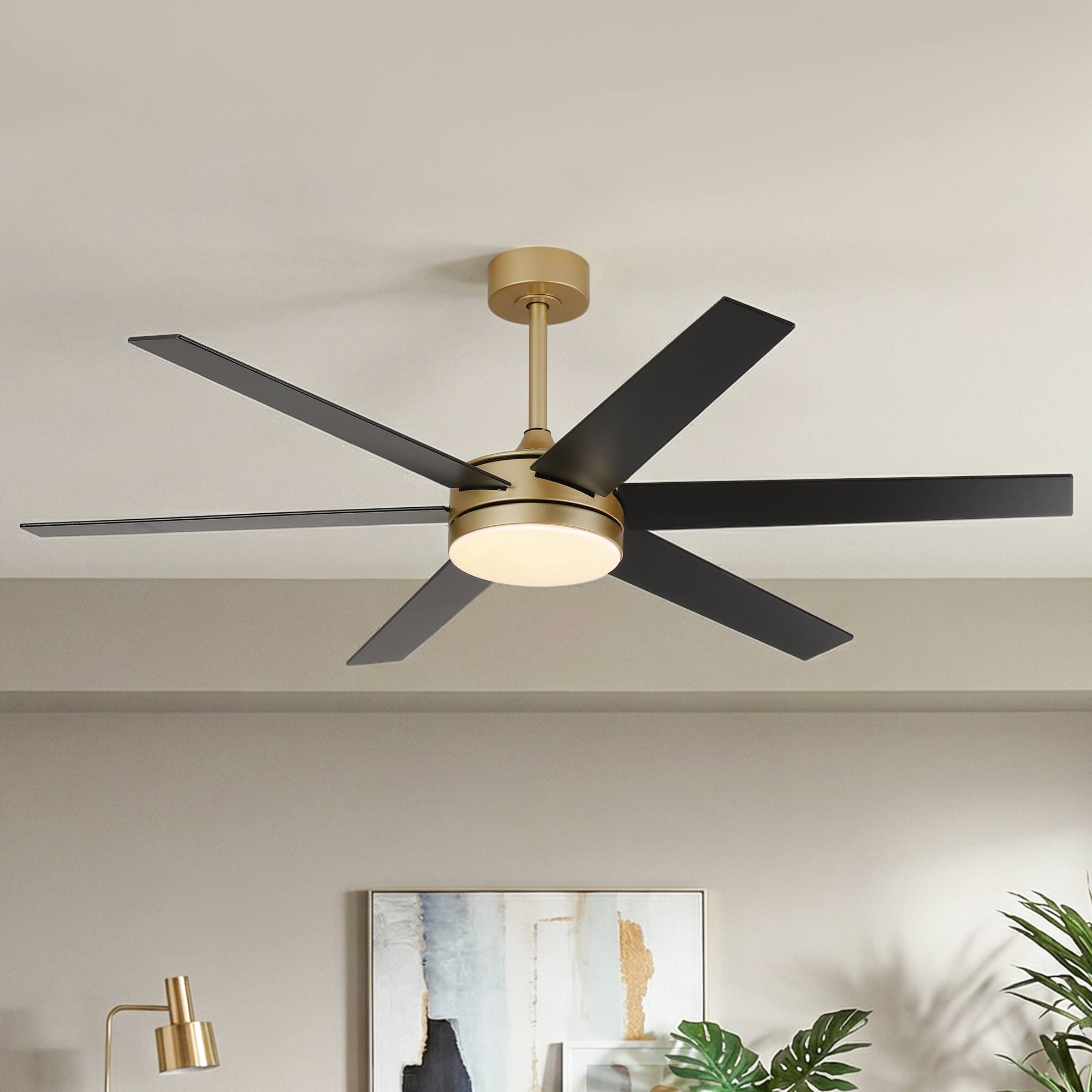 Alt View 1. Vaczon - 60 Inch Ceiling Fan with Light and Remote, 24W 3CCT Dimmable, 6 Blades, 6-Speed Reversible, Modern Ceiling Fan - Weathered wood.