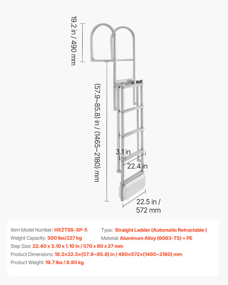 Xp Ladder VEVOR Retractable Dock Ladder, 5 Steps, Aluminum Alloy Pontoon Boat ...