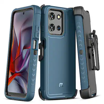 Front. Mybat Pro - MyBat Pro Maverick Series Case w/ Holster for Motorola Moto G 5G (2026)/Moto G Play (2026) / Moto G 5G (2025) - Blue - Blue.