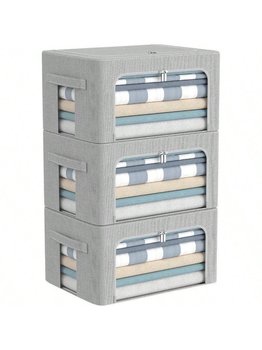 Live At Space 3Pack Foldable Storage Bins Frame Box Linen Fabric ...