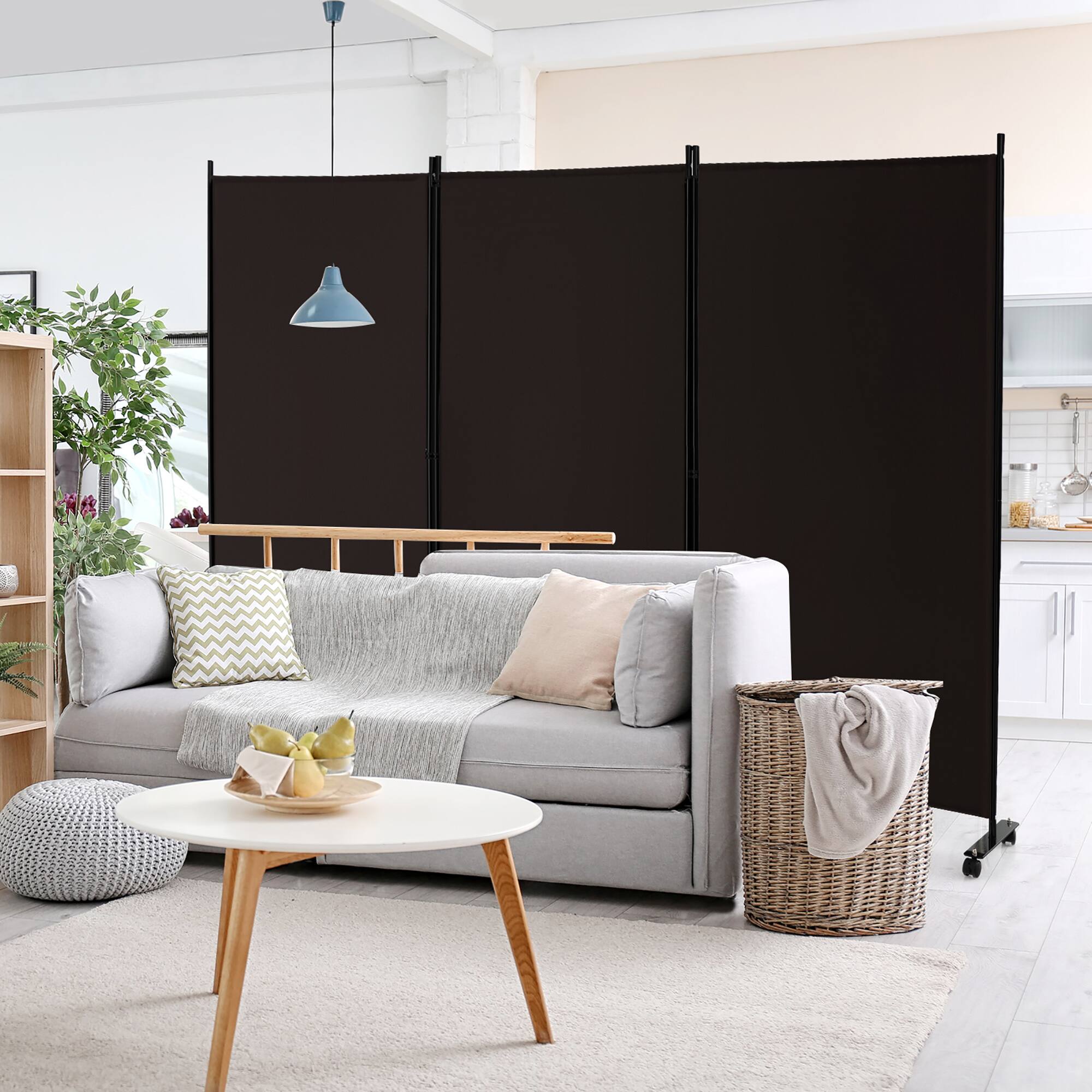 Alt View 1. Costway - Costway 3-Panel Folding Room Divider 6Ft Rolling Privacy Screen with Lockable Wheels - Brown.