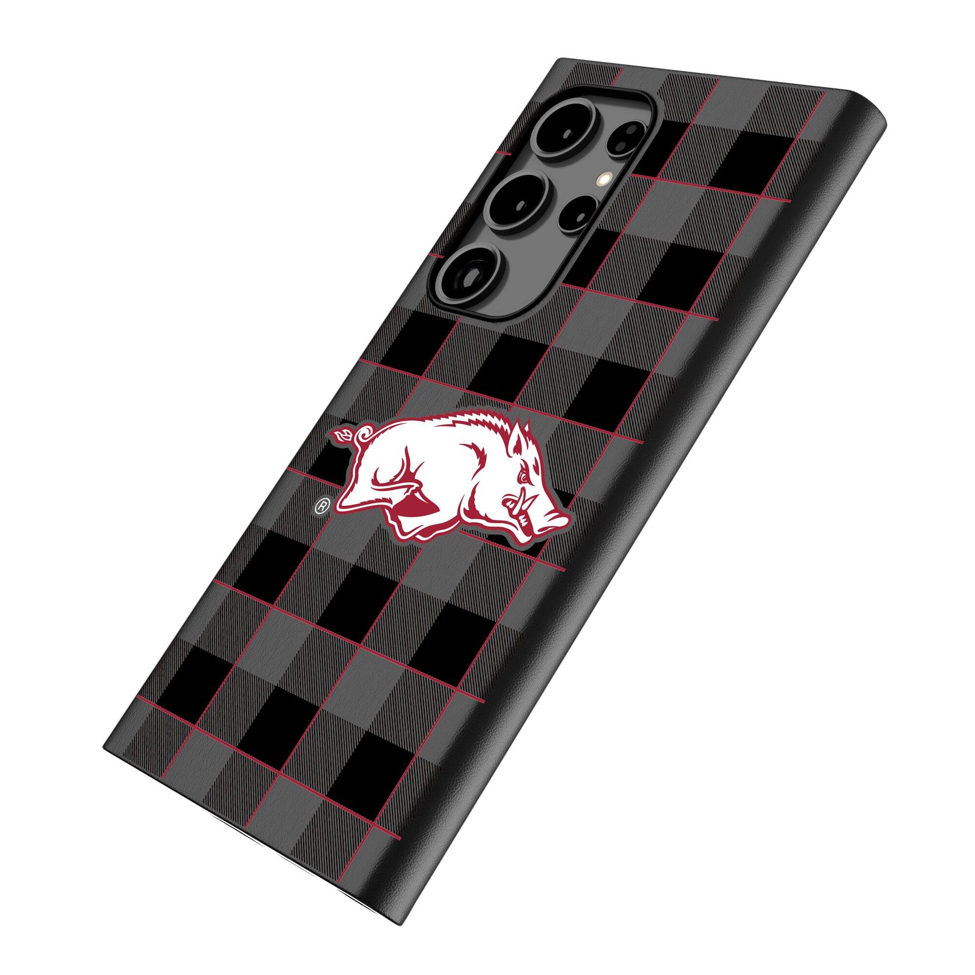 Alt View 1. Keyscaper - Arkansas Razorbacks Plaid Galaxy Magnetic Bump Case - S24 Ultra - Black.