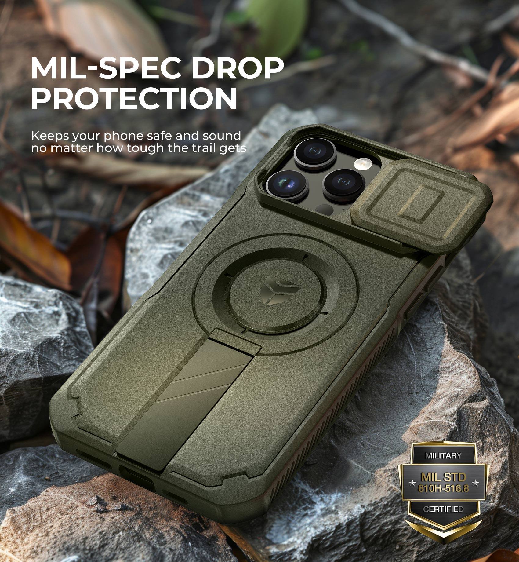 MIL-SPEC DROP PROTECTION  
Keeps your phone safe and sound no matter how tough the trail gets  

MILITARY  
MIL STD 810H-516.8 CERTIFIED