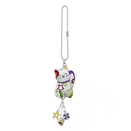 Front. Ganz - Ganz Lucky Cat Multi Color Car Charm 7.5 inches with Silver Chain - Silver.