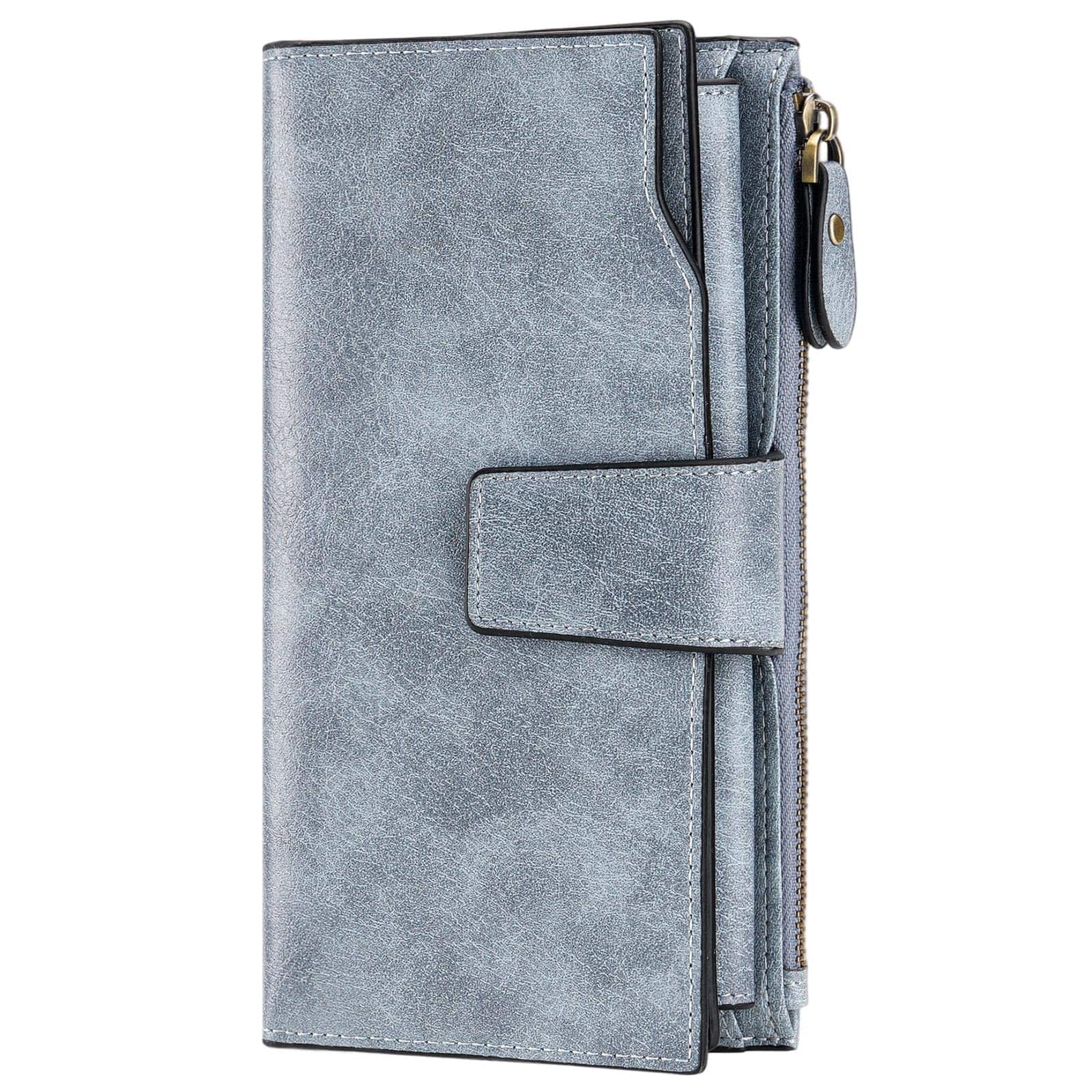 Jadie Link - Women Leather Wallets Rfid Blocking Clutch Card Holder Ladies Purse Zipper Pocket Soft Wax Leather: women's wallet ma - Denim Blue