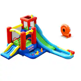 Costway - 9-in-1 Inflatable Water Slide Kids Bounce Castle Giant Splash Pool with 860W Blower - Multicolor