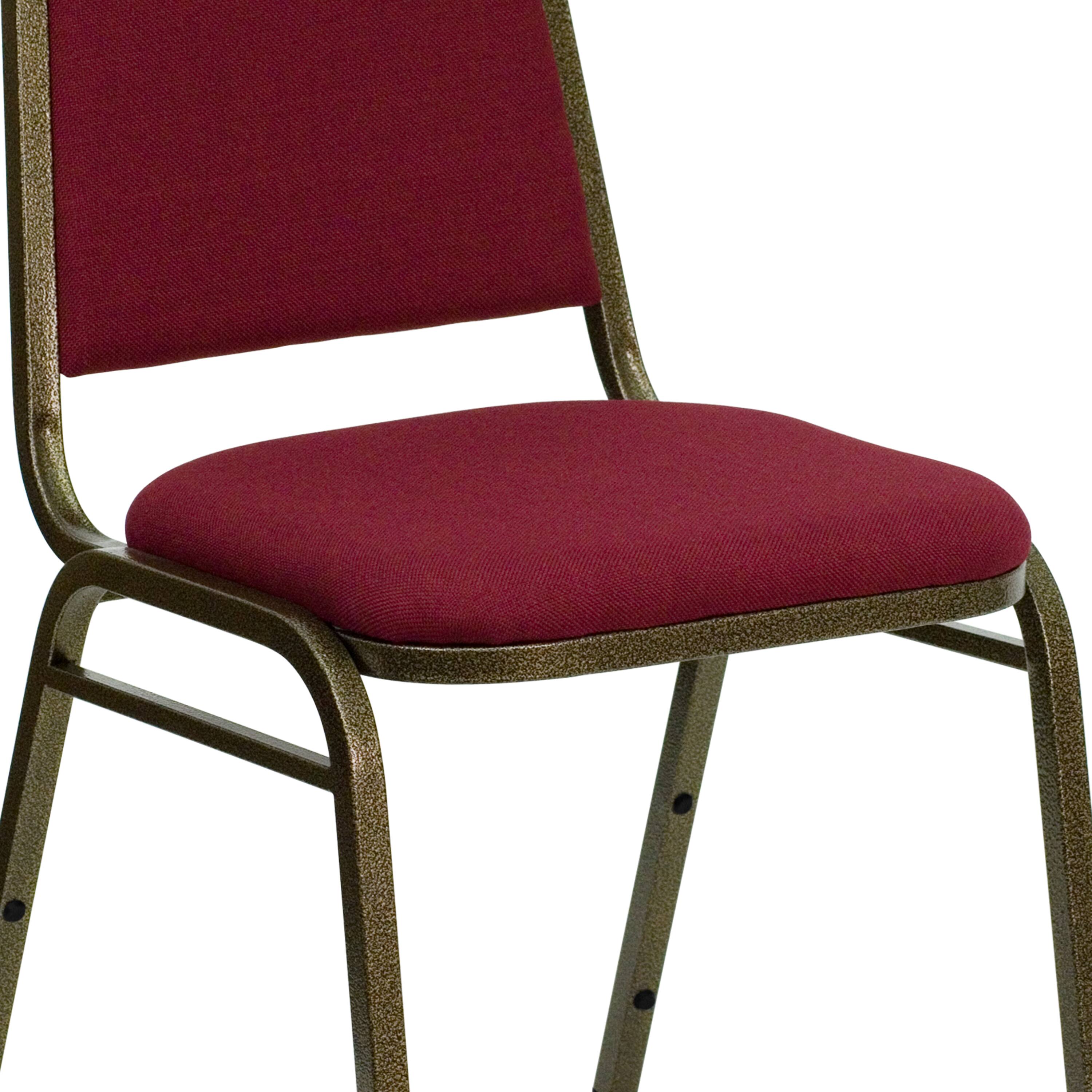 Alt View 9. Emma + Oliver - Trapezoidal Back Stacking Banquet Dining Chair - 1.5" Thick Seat - Burgundy Fabric/Gold Vein Frame.