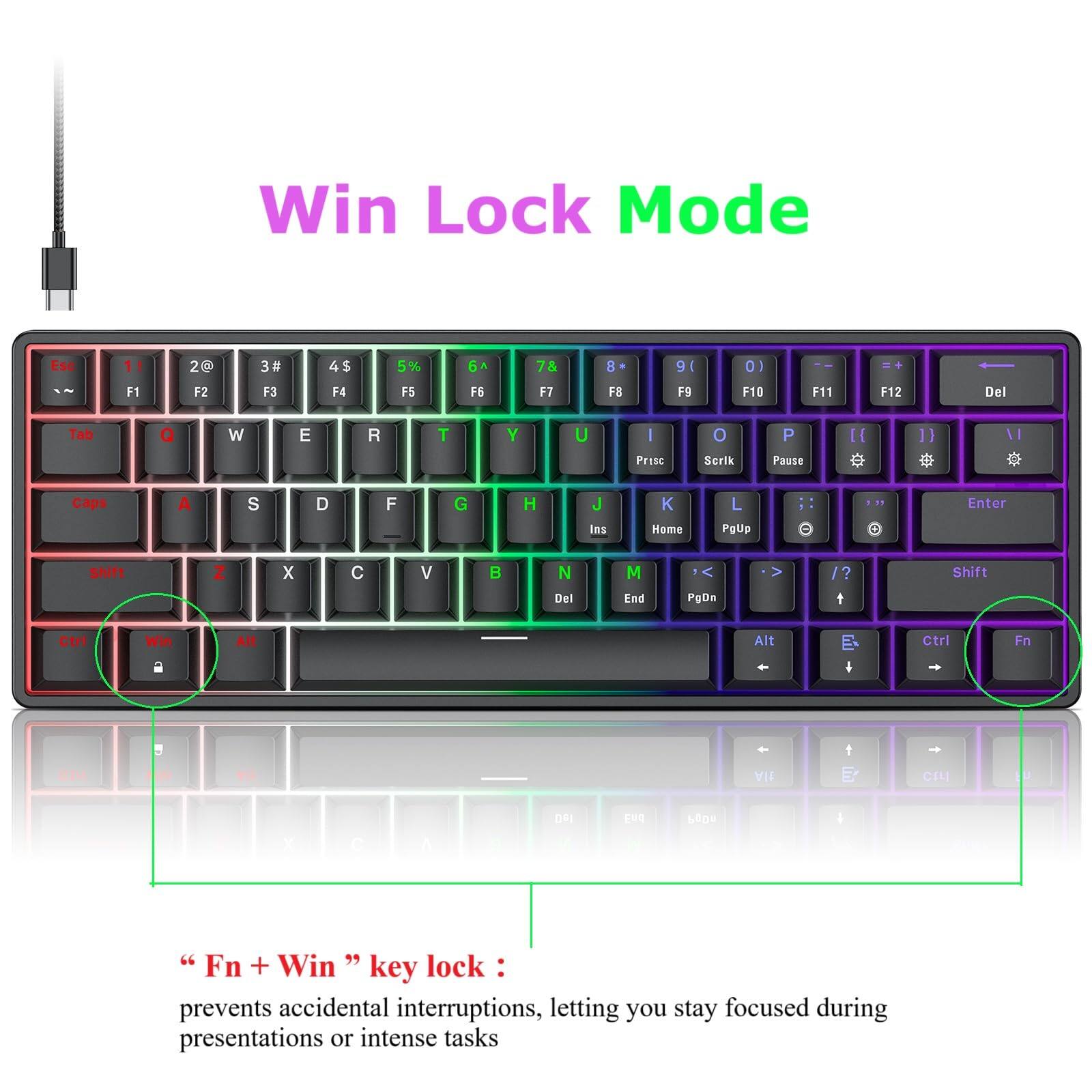 Win Lock Mode

"Fn + Win" key lock:
prevents accidental interruptions, letting you stay focused during presentations or intense tasks