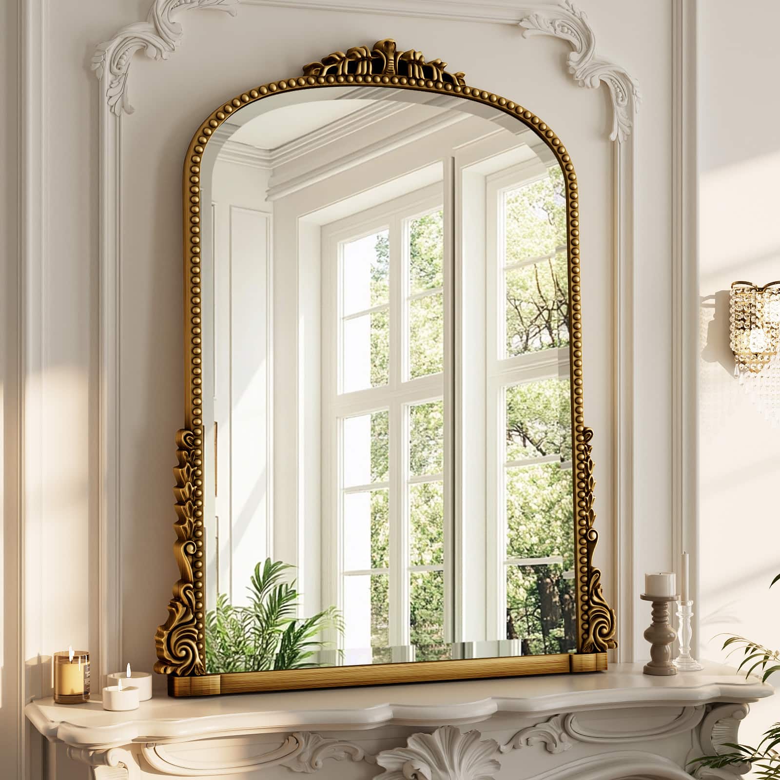 Easly Antique 24 in. W x 32 in. H Carved Arched PU Frame Vanity