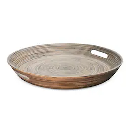 Lexa - Bamboo Serving Tray w/ Handles, 16 Inch, Black Bamboo - Black/Natural