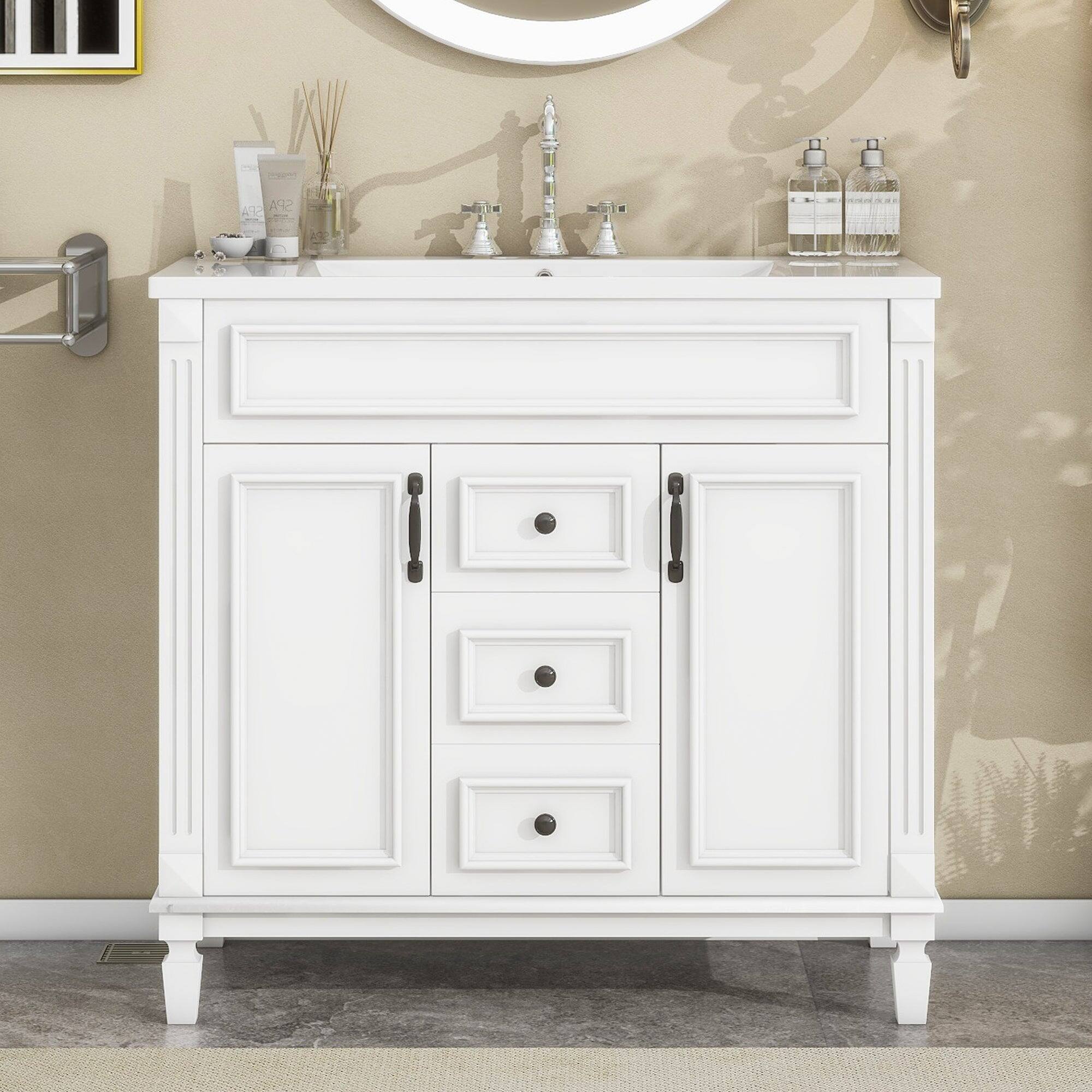 Alt View 4. Boyel Living - 36 Inch Bathroom Vanity with Ceramic Sink 2 Doors 2 Drawers White - White.