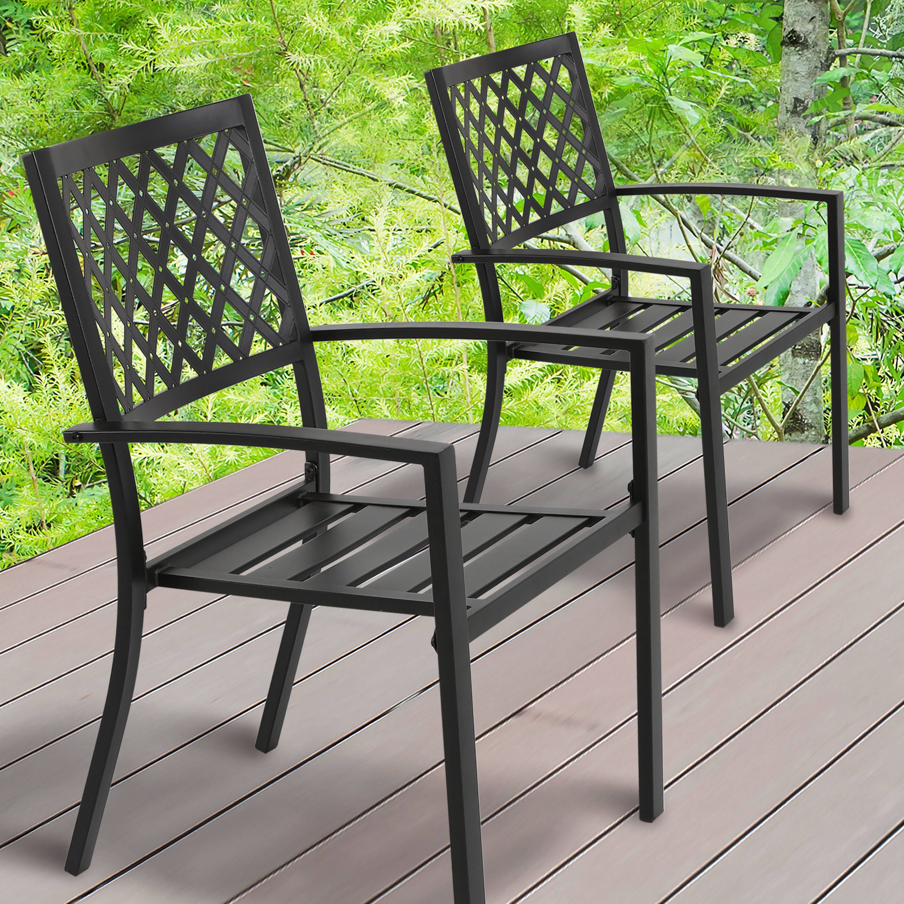 Left. Nuu Garden - Outdoor 2-Piece Patio Chair Set, Powder-coated Finish and Iron Frame - Black with Gold Speckles.