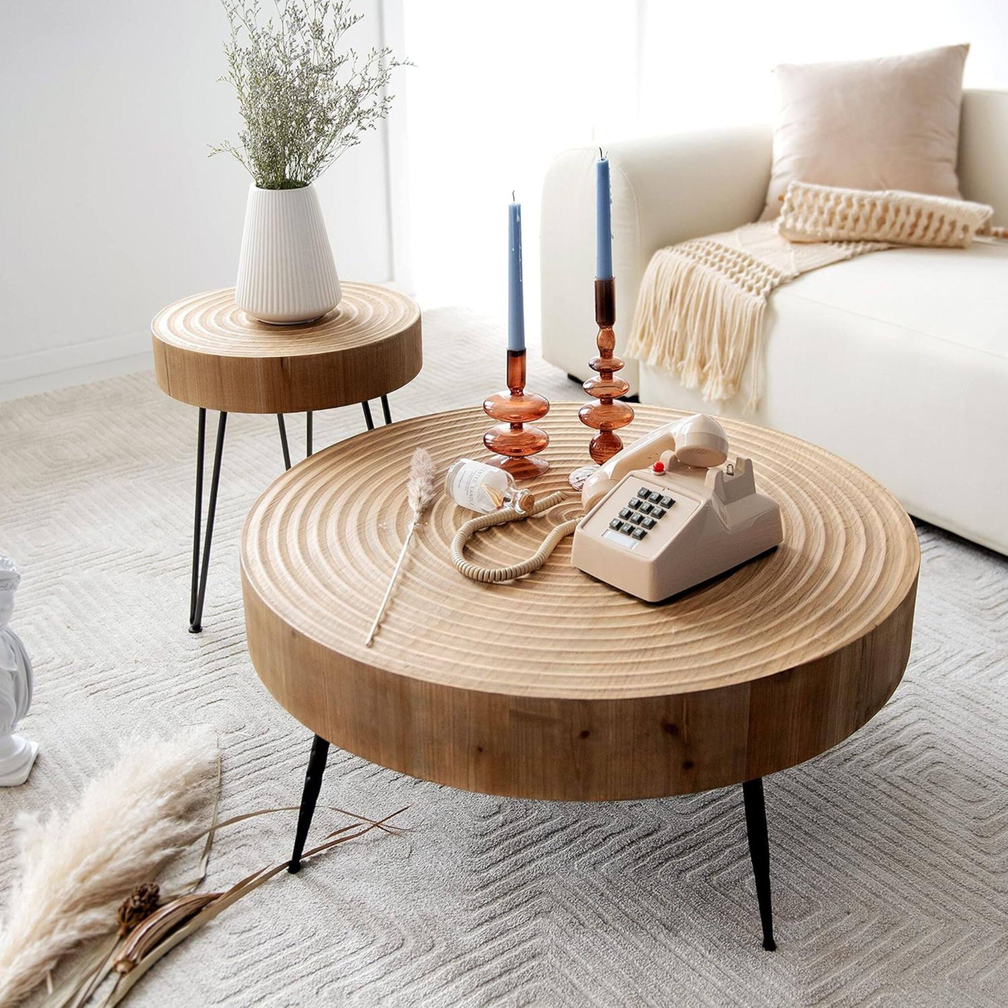 Alt View 5. COZAYH - COZAYH 2 Piece Round Coffee Tables, Wooden Living Room Furniture, Ring, Set of 2 - Wood.