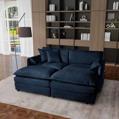 Anysun - Deep-Seat Sectional Cloud Sofa with 2 Ottomans & Pillows - Modular Loveseat Couch for Living Room & Apartment - Blue price history on PriceWatchPro