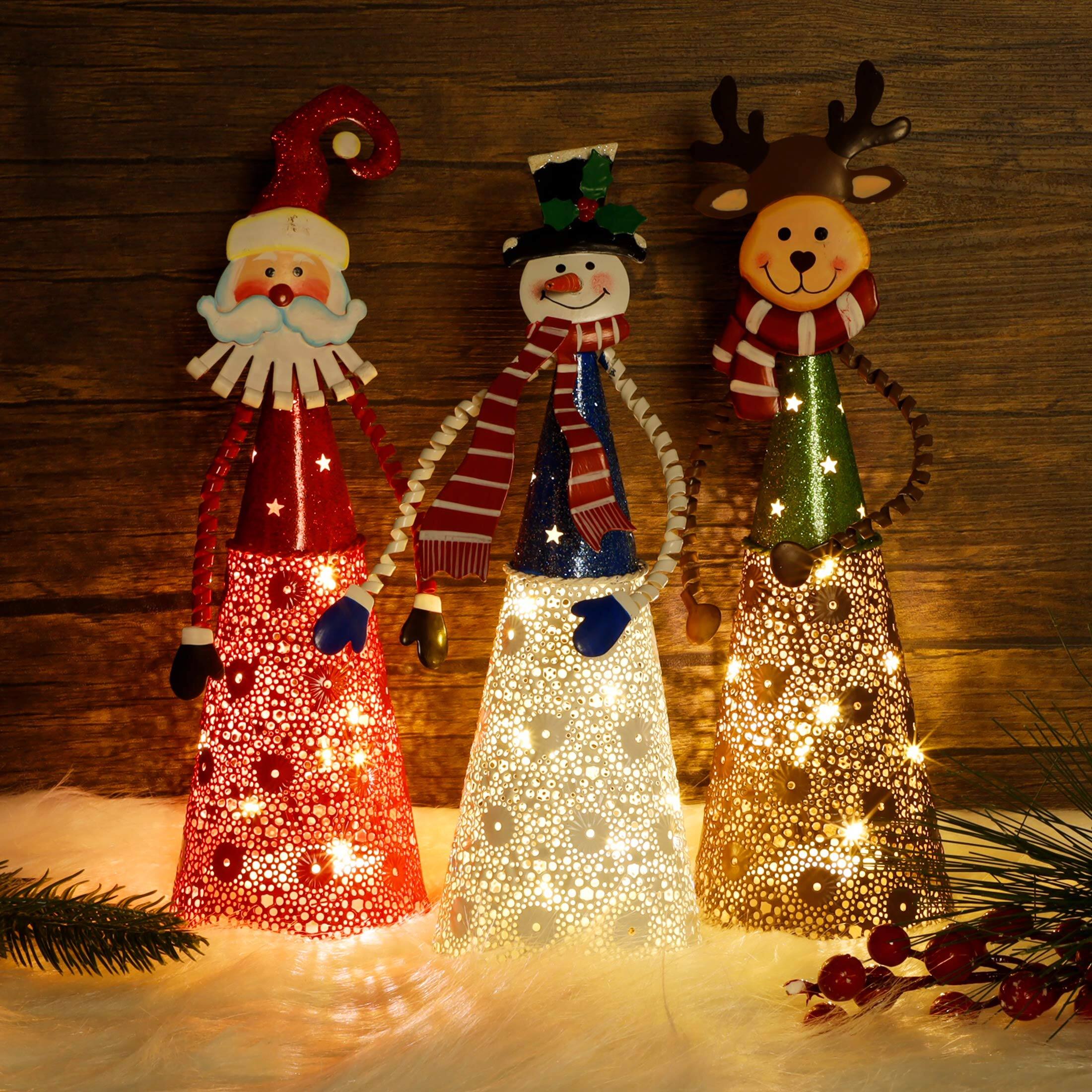 Alt View 2. Refined Abode Design - Lighted Christmas Table Decorations Set Indoor Led Lighting Santa Snowman Reindeer Xmas Holiday Party - MULTI.