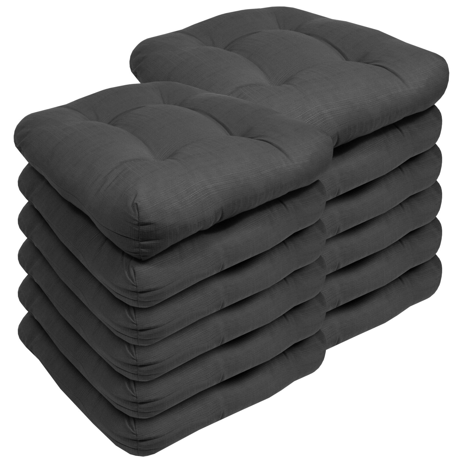 Angle. Sweet Home Collection - Patio Cushions Indoor/Outdoor Chair Pads Tufted 19" x 19", 12-Pack - Charcoal.