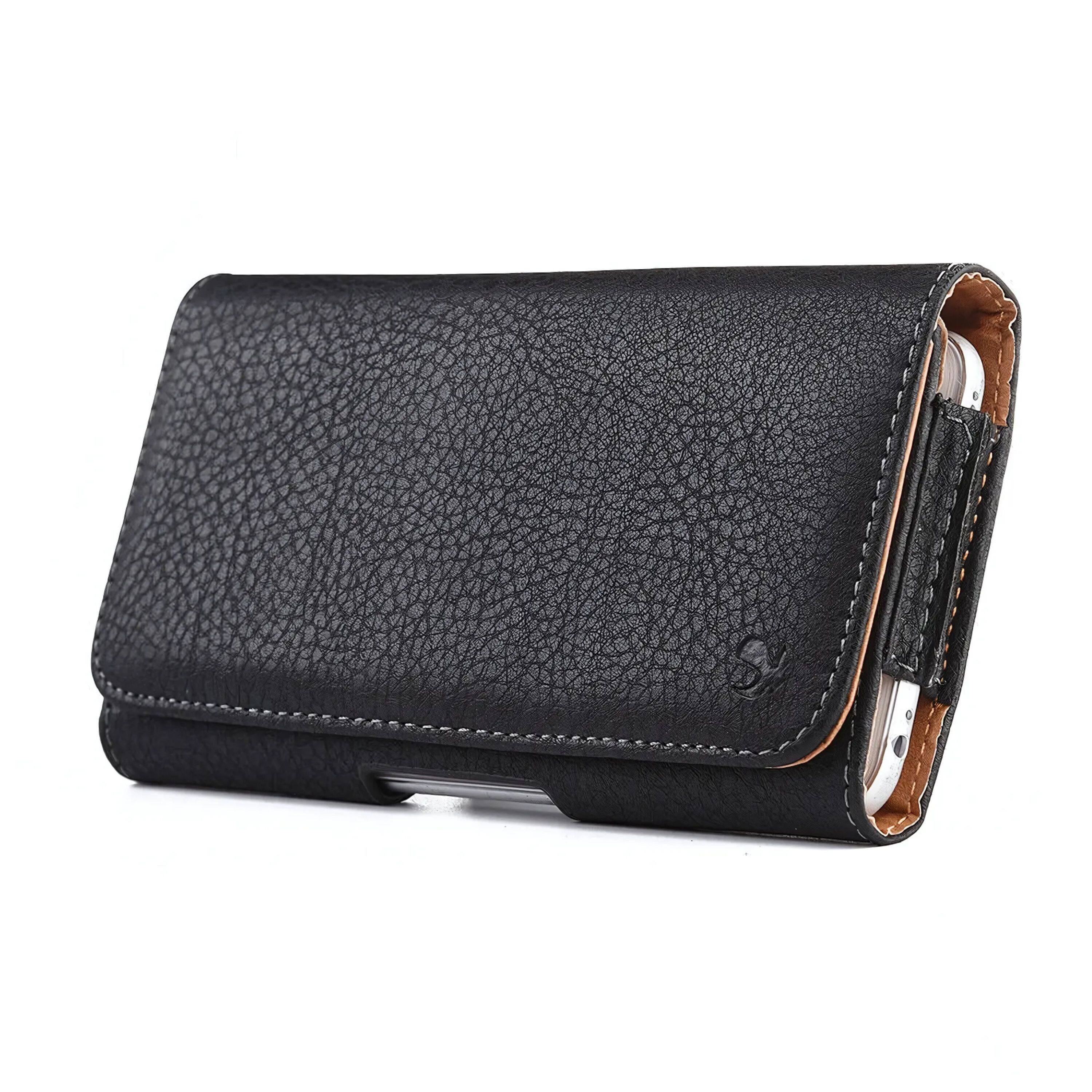 Kitcheniva - Leather Belt Clip Phone Pouch Holster For iPhone 16 Pro Max - Black