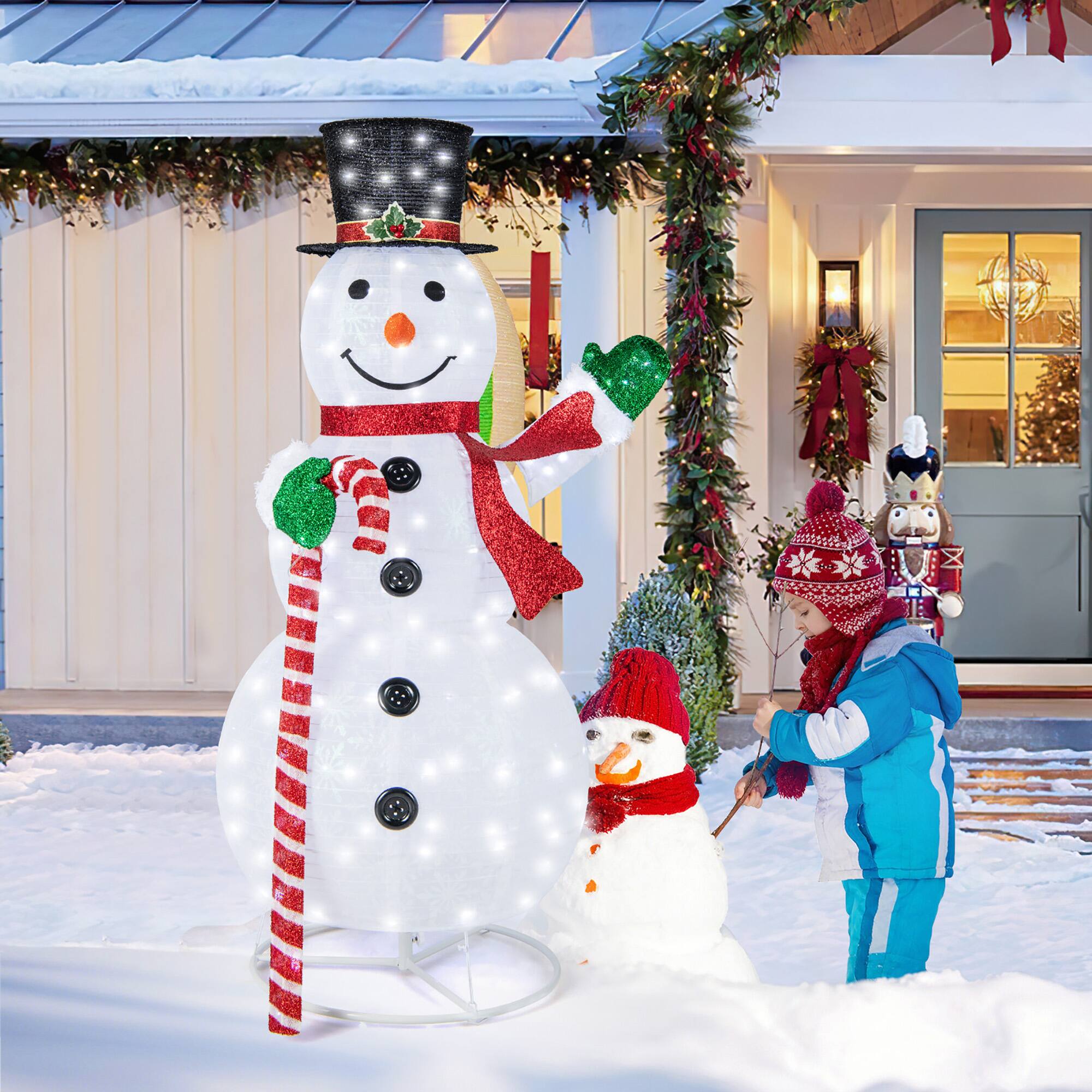 Alt View 1. Gymax - Gymax 5FT Lighted Christmas Snowman Outdoor Pop-up Snow Man w/ LED Lights & Santa Hat - White.