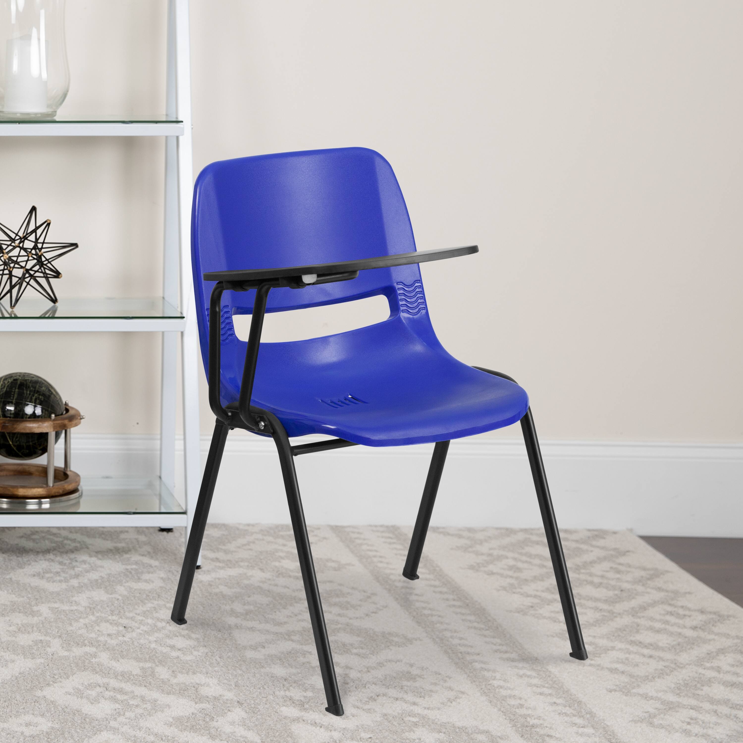 Alt View 1. Emma + Oliver - Ergonomic Shell Chair with Right Handed Flip-Up Tablet - Tablet Arm Desk - Blue.