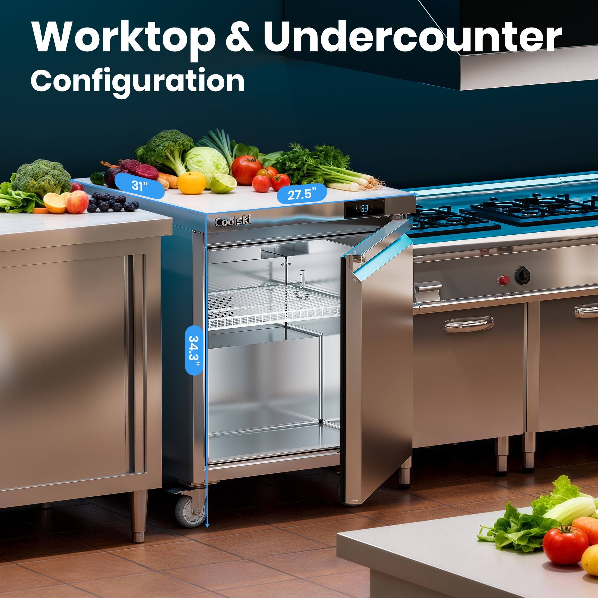 Worktop & Undercounter Configuration  
31" Coolski  
27.5"  
34.3"