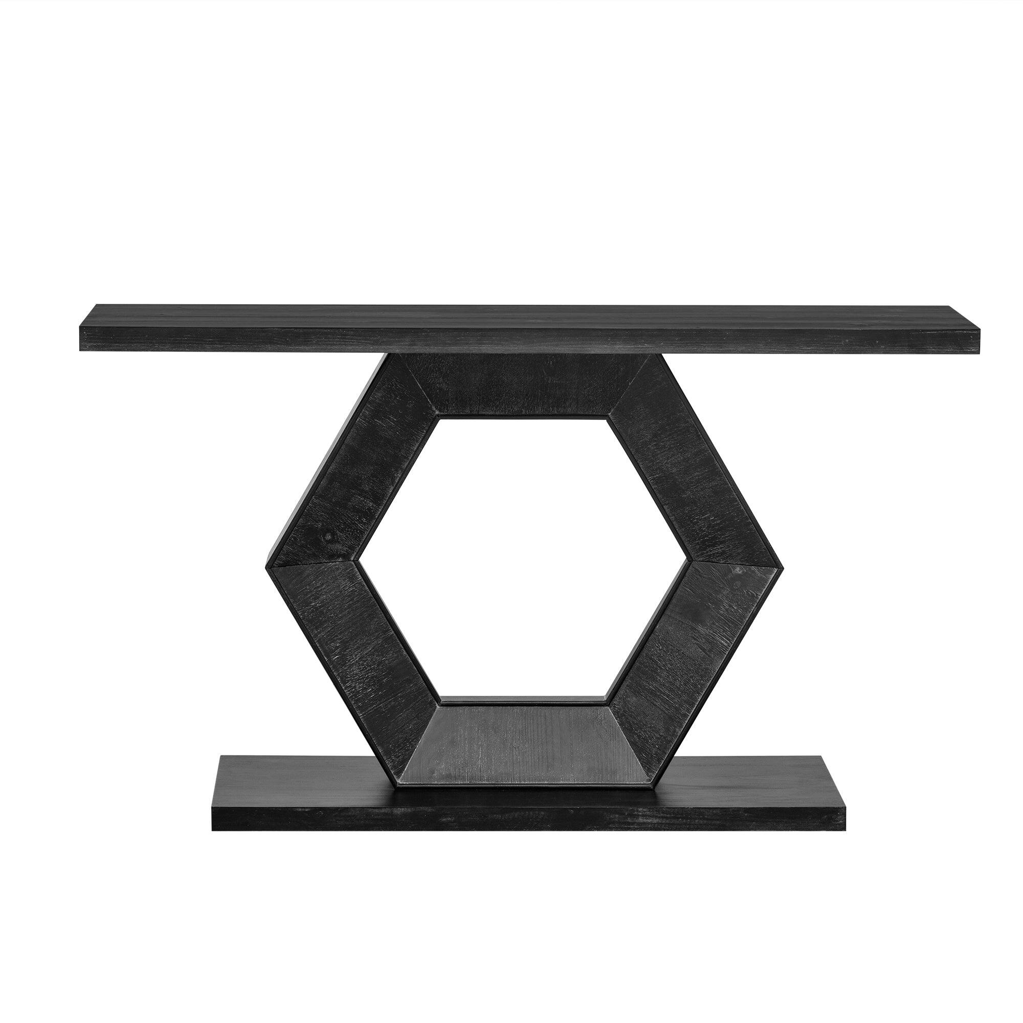Alt View 5. Boyel Living - Modern Hexagon Entryway Table with Hollow Hexagon Leg Structure and Wood Finish in Black - Black.