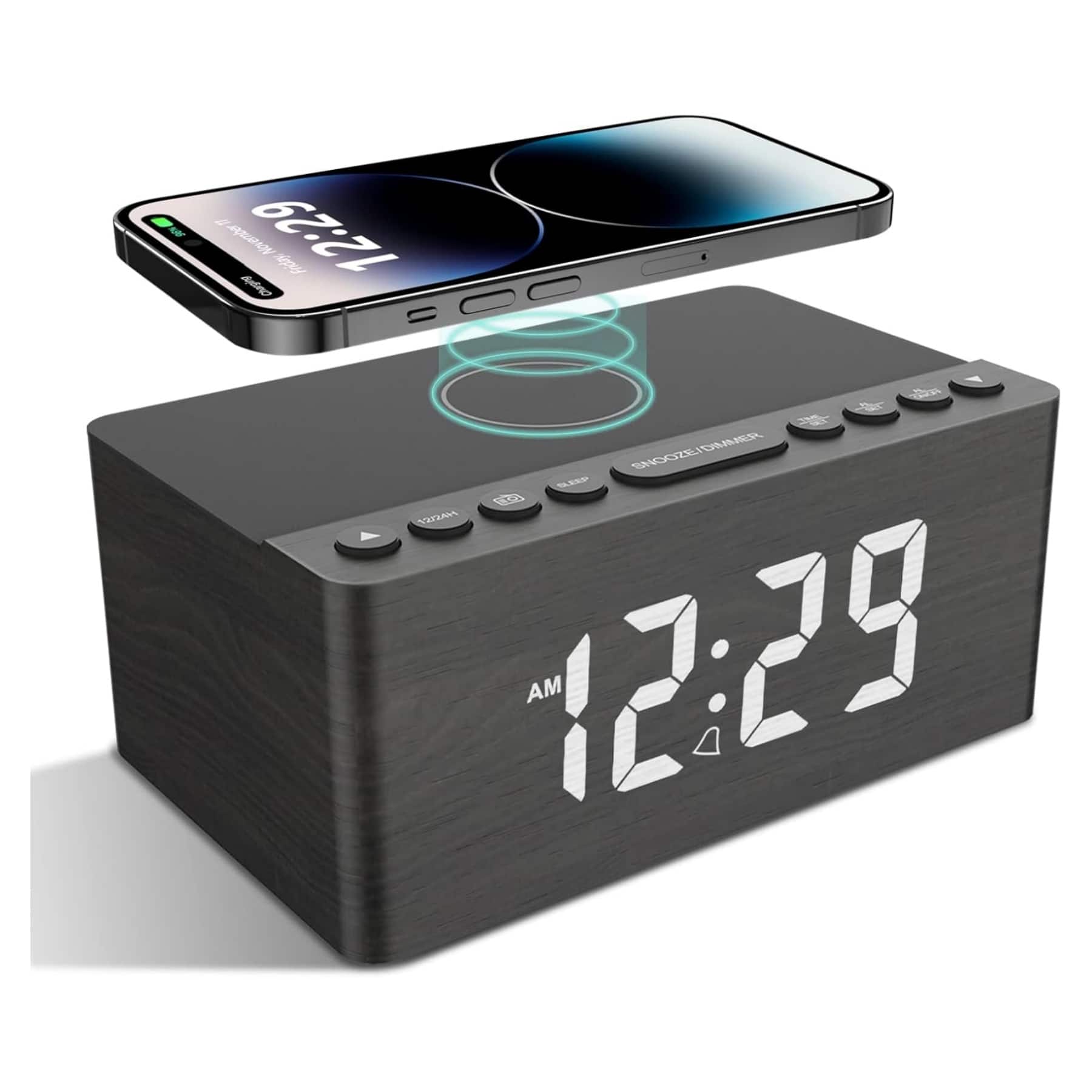 Dazzed Corner - Wooden Digital Alarm Clock FM Radio - Black